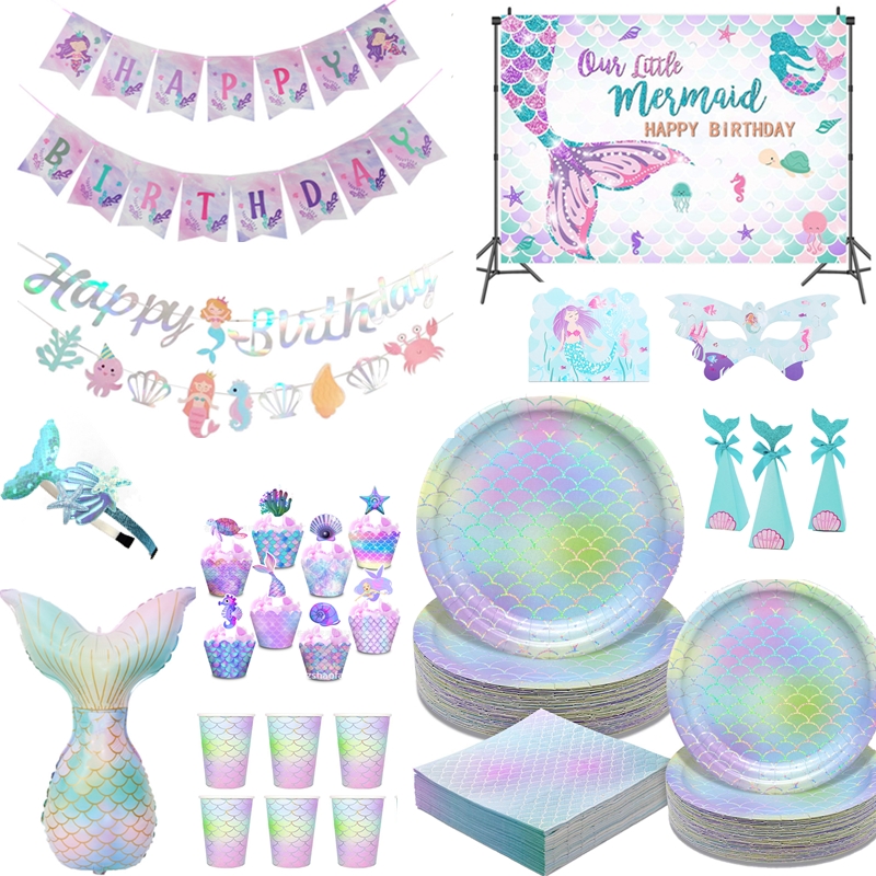 Table Cloth Disposable - Mermaid parti malzemeleri Mermaid tek kullanımlık