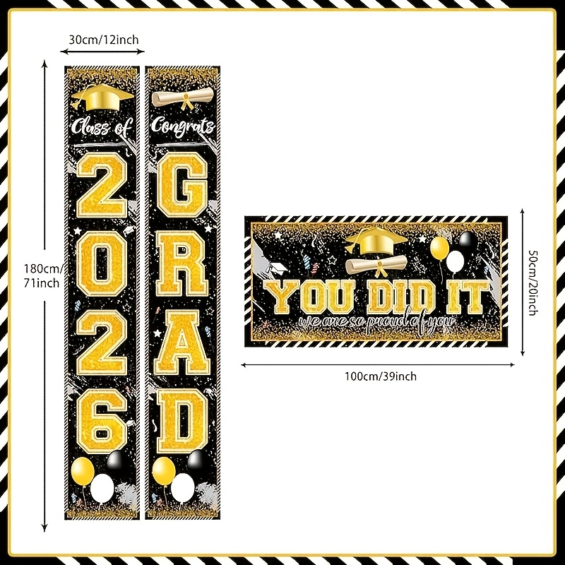 Party Banner Gold - 2D 3 Adet 2026 Mezuniyet Afişleri,