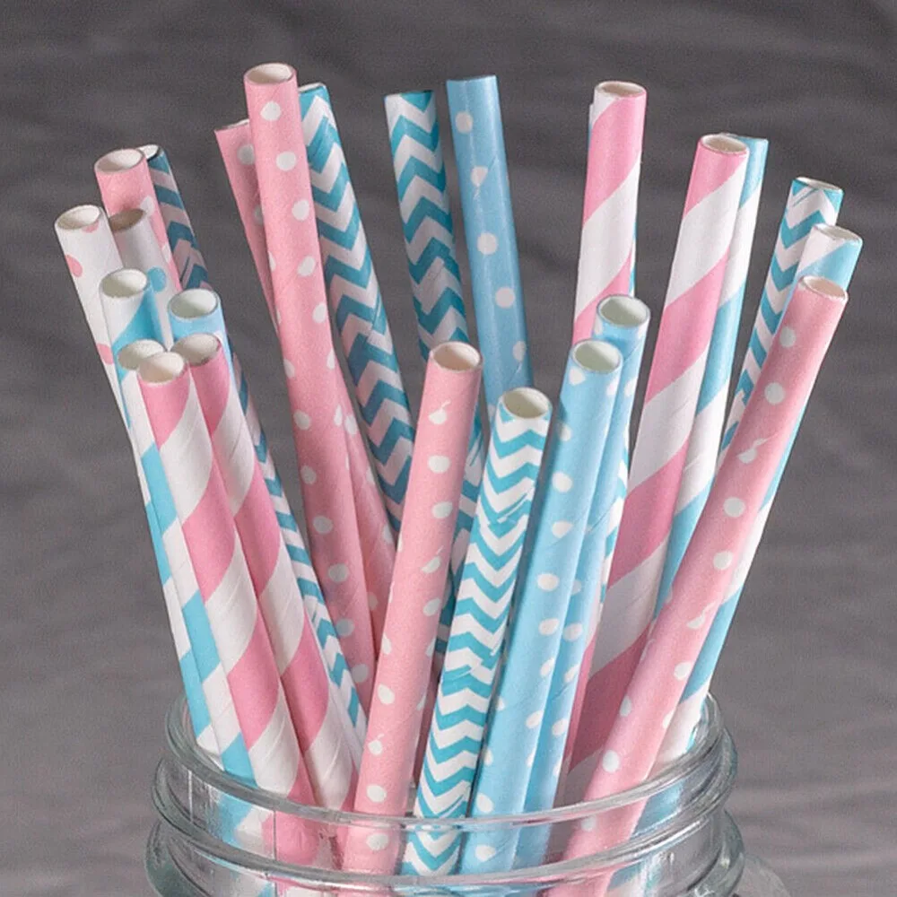 Paper Straw Color - 100'lü Toplu Paketli Kağıt Pipet Desen