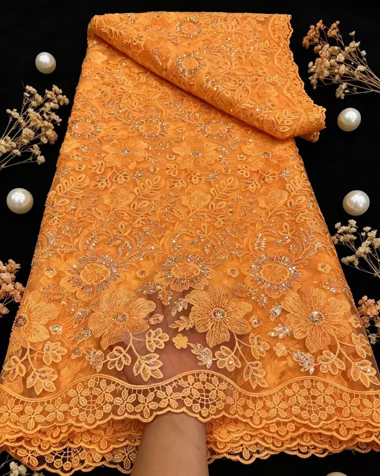 Glitter Tablecloth - Saf Fransız Tül Net Payetler Dantel