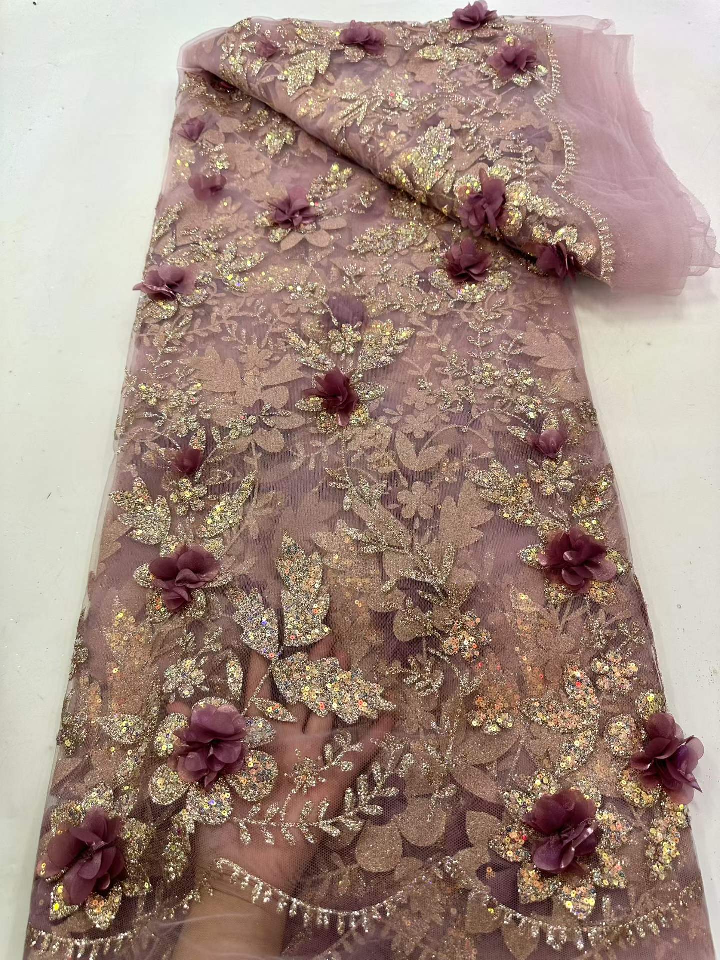 Glitter Tablecloth - Afrika Dantel Kumaşı İşlemeli Pullu Nijerya