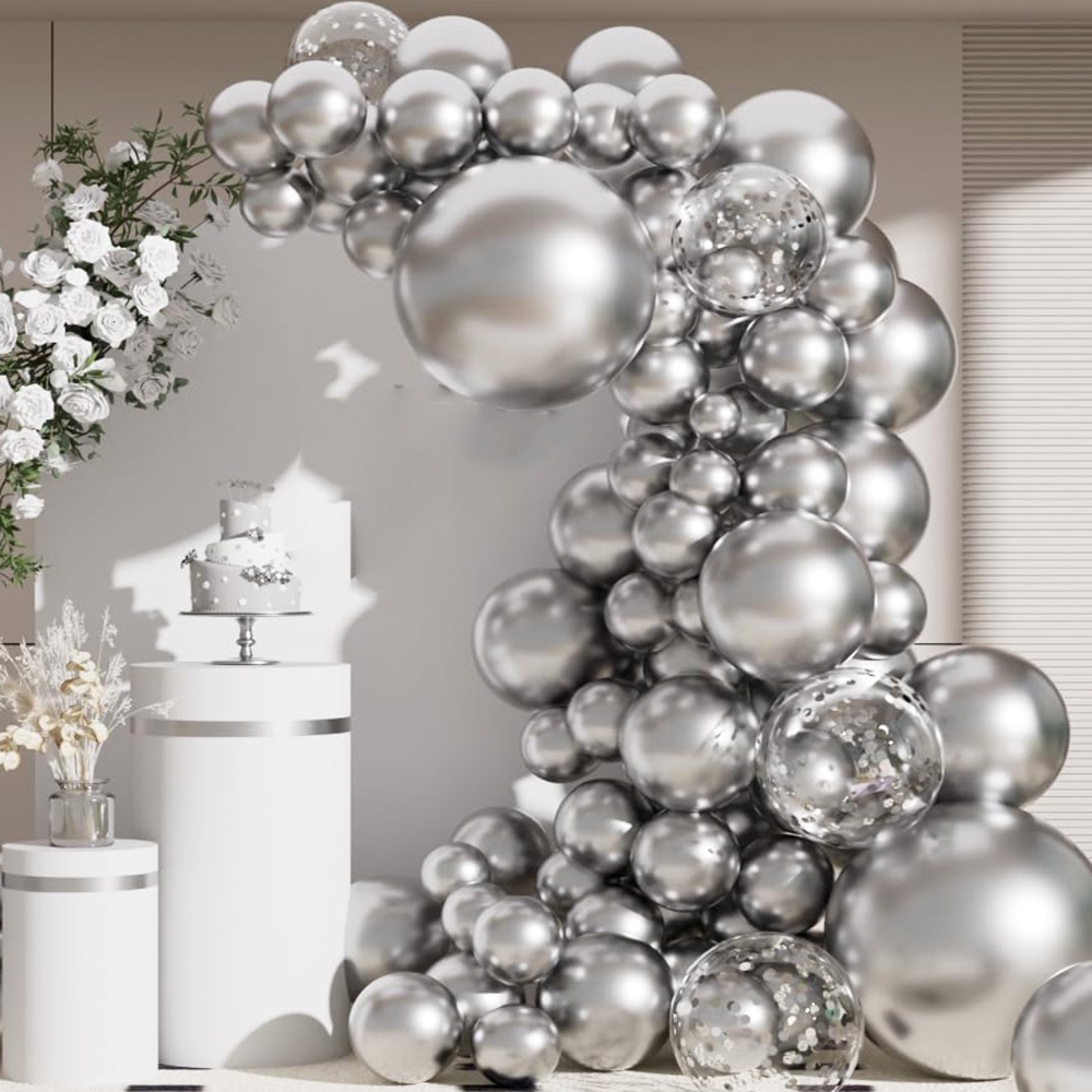 Balloon Arch Kit - 68 Adet Metalik Gümüş Balonlar Garland