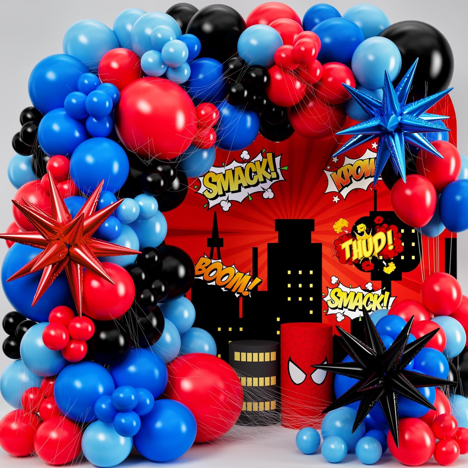 Balloon Arch Kit - Siyah Kırmızı Mavi Lateks Balonlar Garland