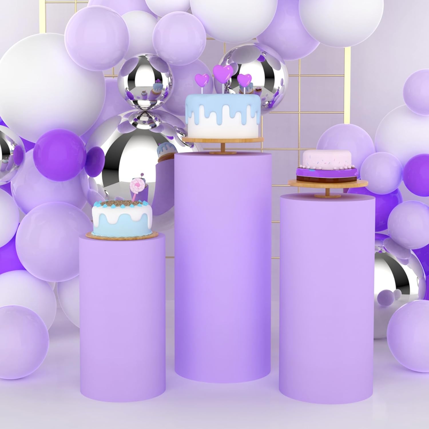 Dessert Table Backdrop - Yeele Mor Silindir Standı Kapak Zemin