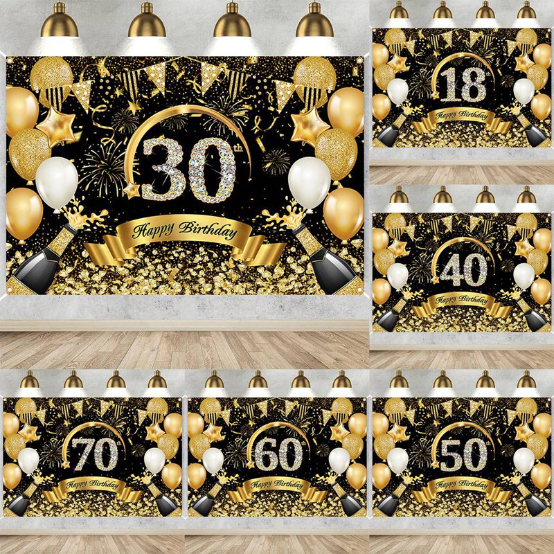 Party Banner Gold - Mutlu 30th 40th 50th Doğum Günü