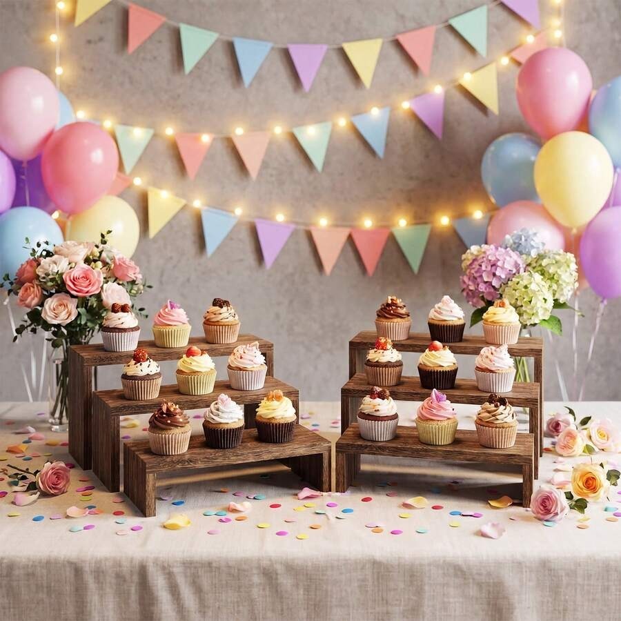 Cupcake Stand Tier - 6 adet Ahşap Sergi Standı, Ahşap