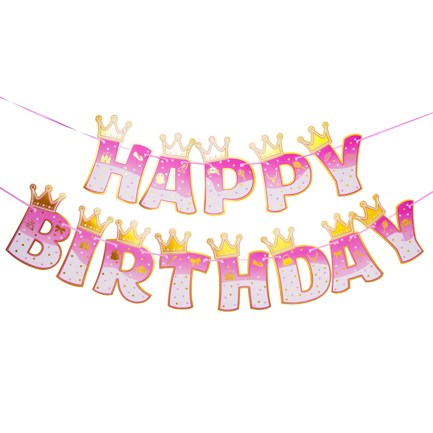 Party Banner Gold - Pembe damgalama altın taç tema doğum